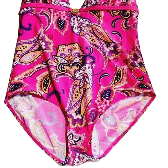 JACLYN Smith Plus Size Pink Paisley One Piece Tie Backs Swim Suit Size 14 - Picture 3 of 9